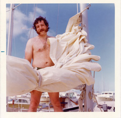 Avram with muttonchops sailing in Puerto Rico, 1973.